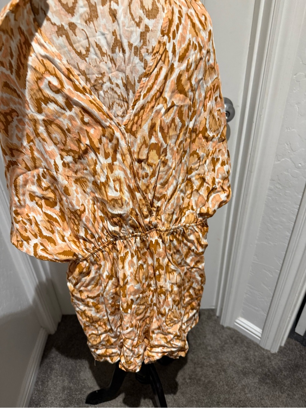 CAbi Orange and Cream Animal-Print Romper